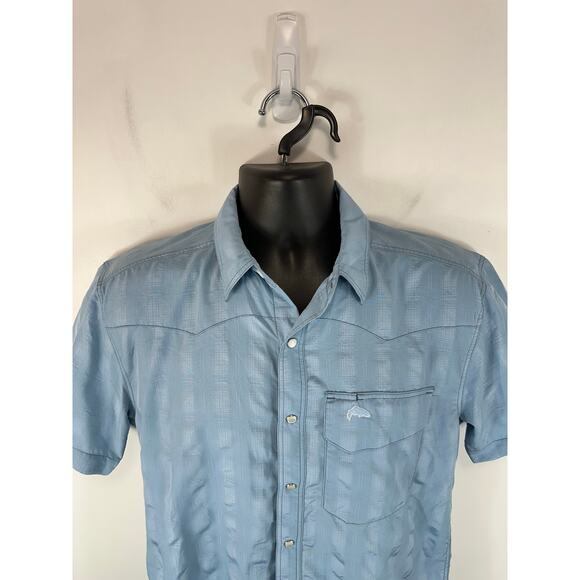 Simms Pearlsnap Fishing Shirt Light Blue Vented Breathable Size Small - Picture 8 of 11